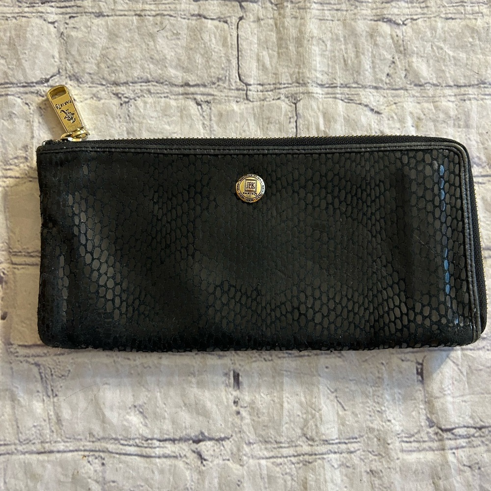 JPK PARIS 75 SKIN PRINT GOLD TONE ACCENT QUATER ZIP AROUND WALLET (2012) UNISEX